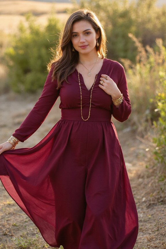burgundy dress with gold