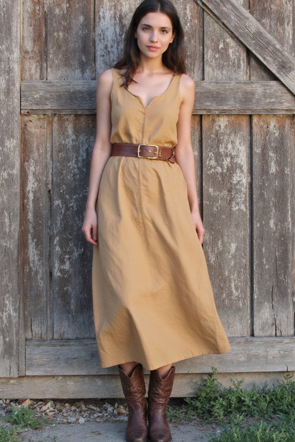 earth toned sundress cowboy boots