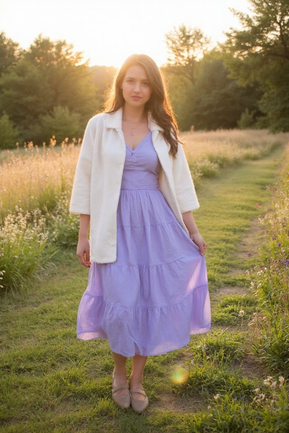 lavender dress and ballet flats
