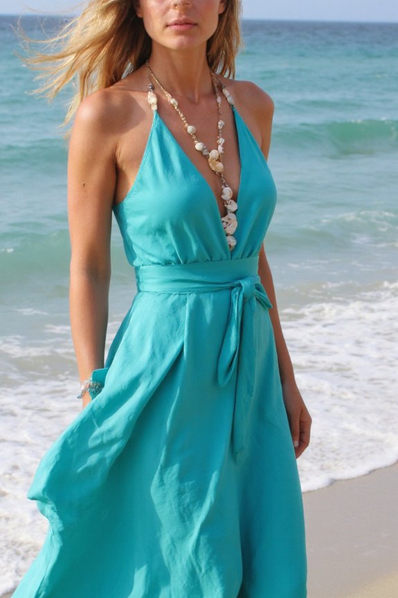 turquoise maxi with seashells